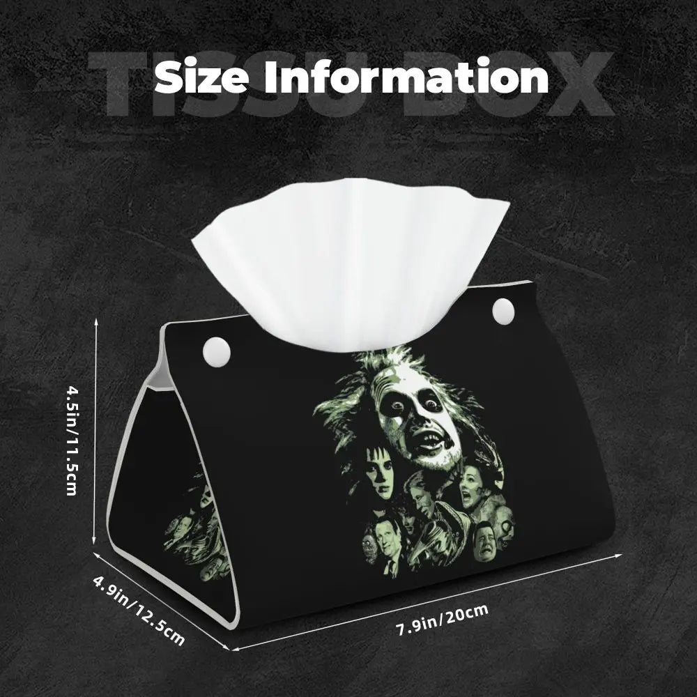 Custom Horror Movie Beetlejuices Tissue Box Holder Rectangular Tim Burton Style PU Leather Facial Tissue Box Cover for Bathroom