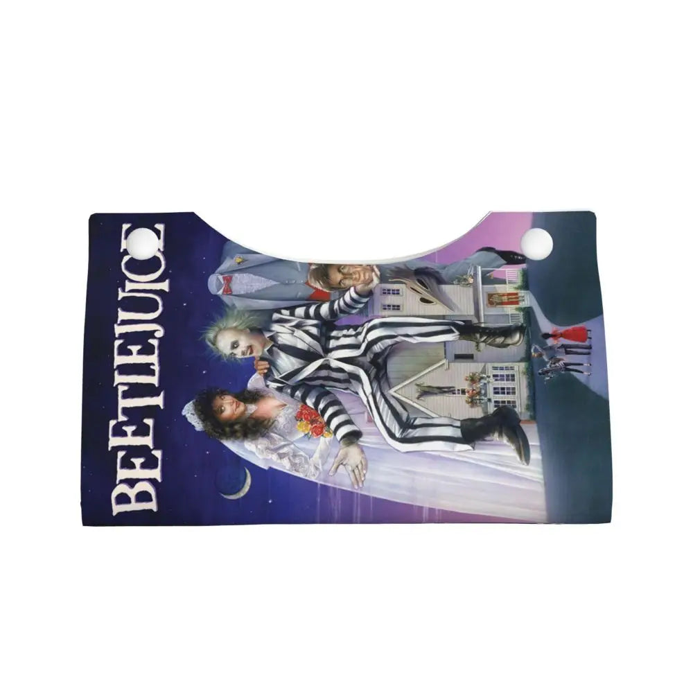 Custom Horror Movie Beetlejuices Tissue Box Holder Rectangular Tim Burton Style PU Leather Facial Tissue Box Cover for Bathroom