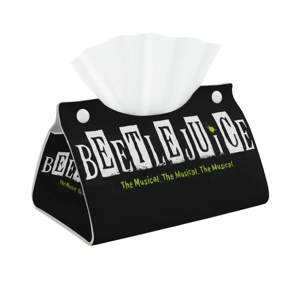 Custom Horror Movie Beetlejuices Tissue Box Holder Rectangular Tim Burton Style PU Leather Facial Tissue Box Cover for Bathroom