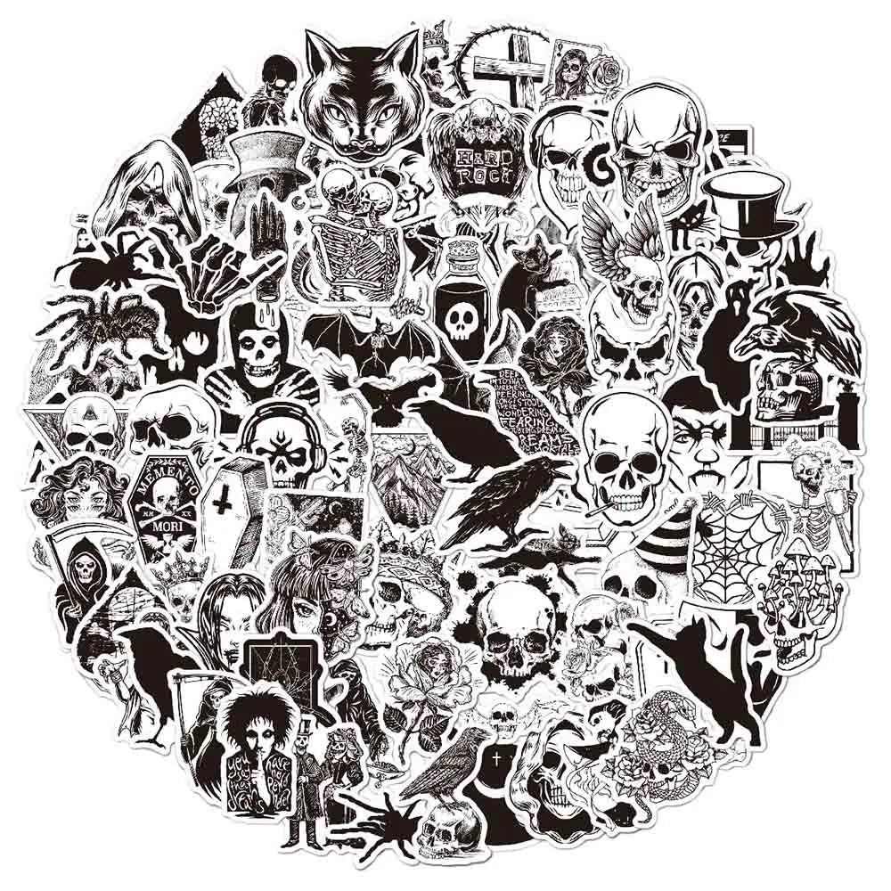 10/30/50/100pcs Punk Devil Black And White Horror Skull Gothic Stickers Skateboard Laptop Bike Luggage Phone Cool Car Sticker