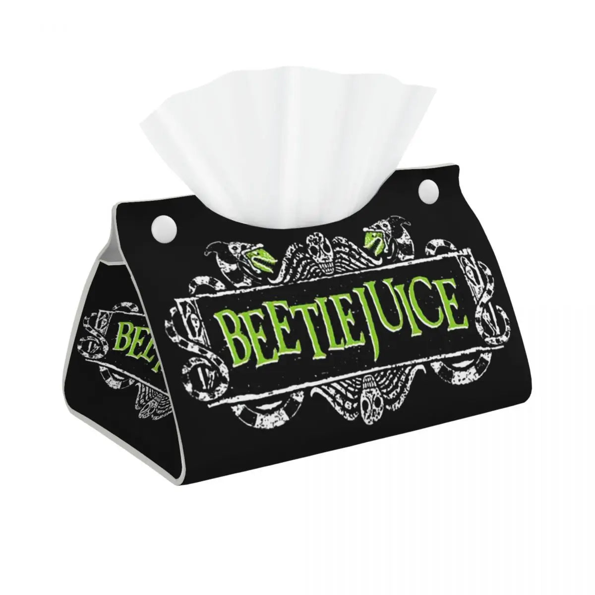 Custom Horror Movie Beetlejuices Tissue Box Holder Rectangular Tim Burton Style PU Leather Facial Tissue Box Cover for Bathroom