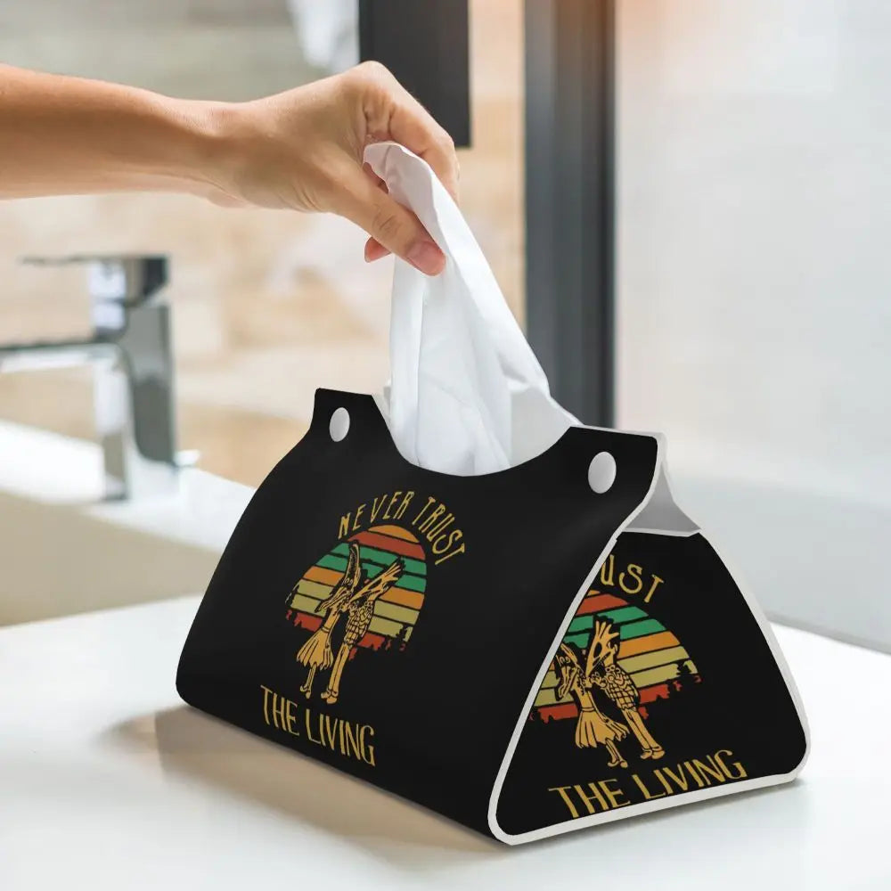 Custom Horror Movie Beetlejuices Tissue Box Holder Rectangular Tim Burton Style PU Leather Facial Tissue Box Cover for Bathroom