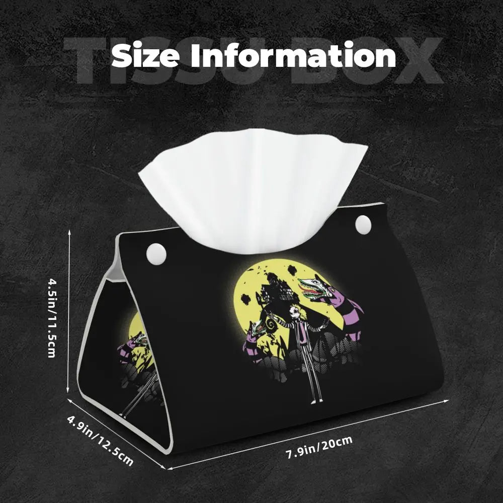 Custom Horror Movie Beetlejuices Tissue Box Holder Rectangular Tim Burton Style PU Leather Facial Tissue Box Cover for Bathroom