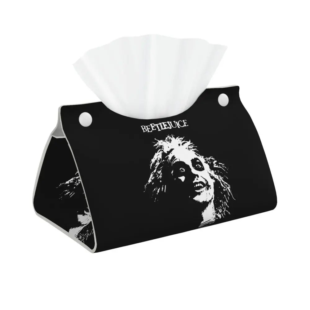 Custom Horror Movie Beetlejuices Tissue Box Holder Rectangular Tim Burton Style PU Leather Facial Tissue Box Cover for Bathroom