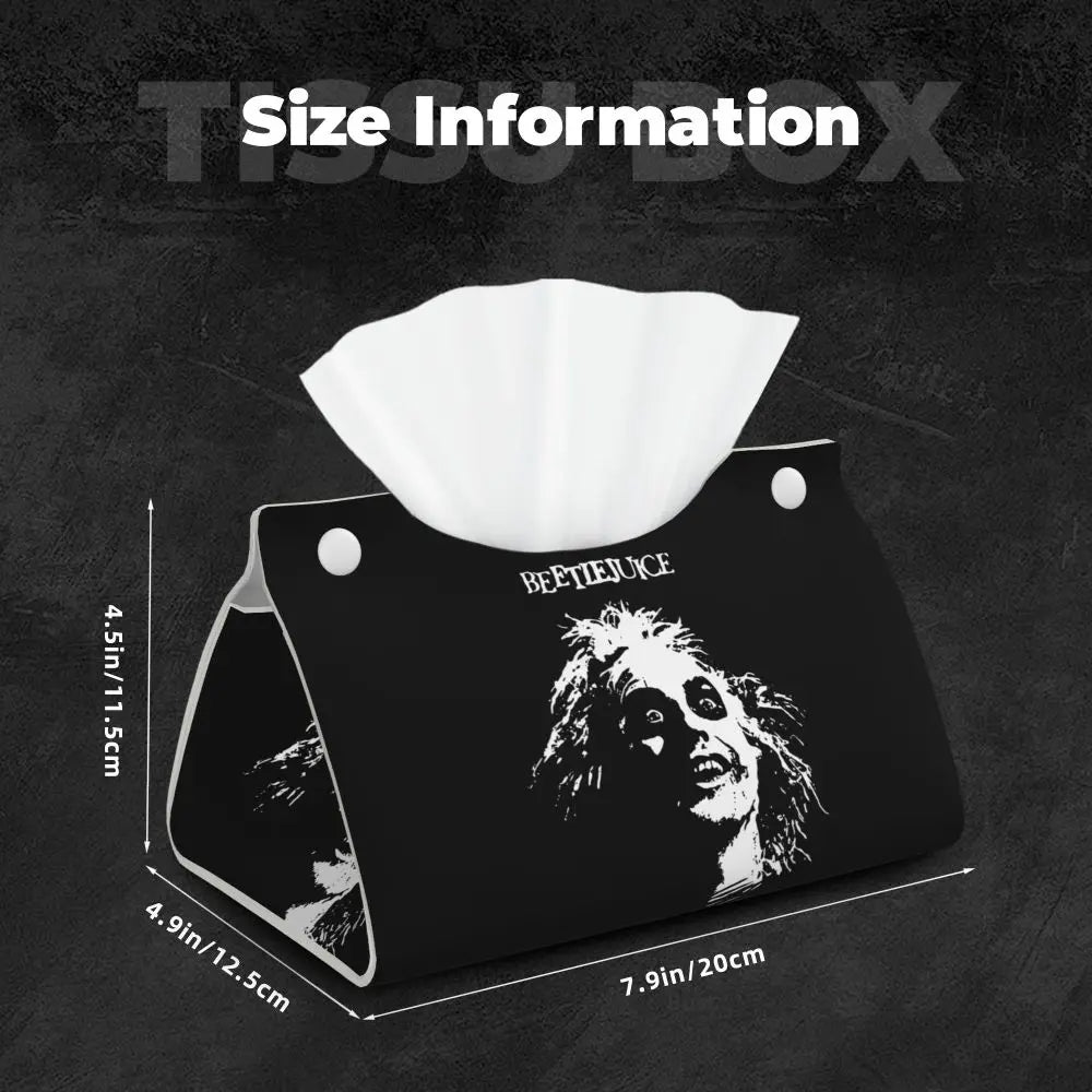 Custom Horror Movie Beetlejuices Tissue Box Holder Rectangular Tim Burton Style PU Leather Facial Tissue Box Cover for Bathroom