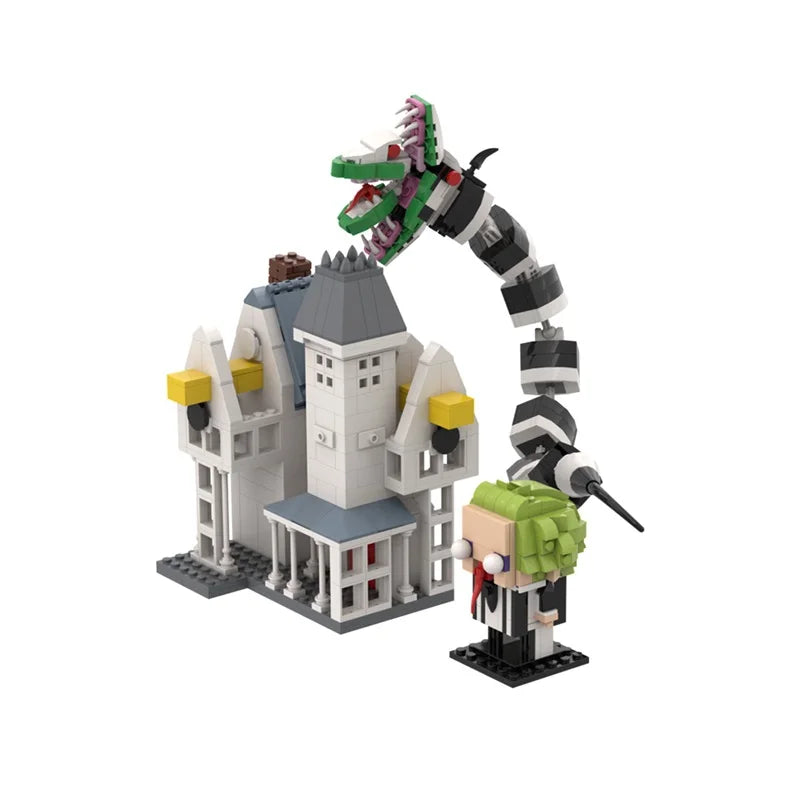 MOC Beetlejuice Serise Model Building Blocks Horror Movie Betelgeuse BrickheadZ Snake and House Brick Toy Halloween Gift