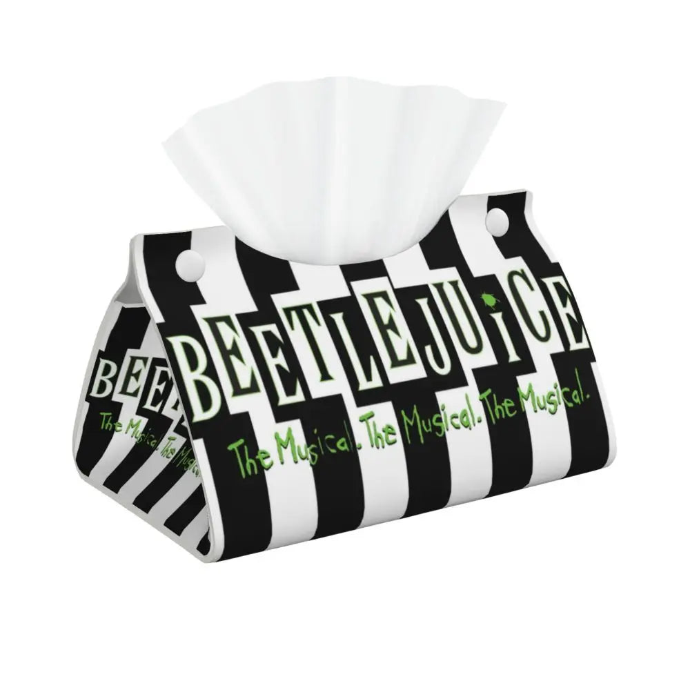 Custom Horror Movie Beetlejuices Tissue Box Holder Rectangular Tim Burton Style PU Leather Facial Tissue Box Cover for Bathroom