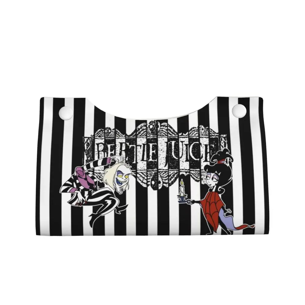 Custom Horror Movie Beetlejuices Tissue Box Holder Rectangular Tim Burton Style PU Leather Facial Tissue Box Cover for Bathroom