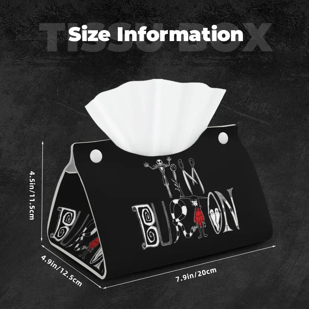 Custom Horror Movie Beetlejuices Tissue Box Holder Rectangular Tim Burton Style PU Leather Facial Tissue Box Cover for Bathroom