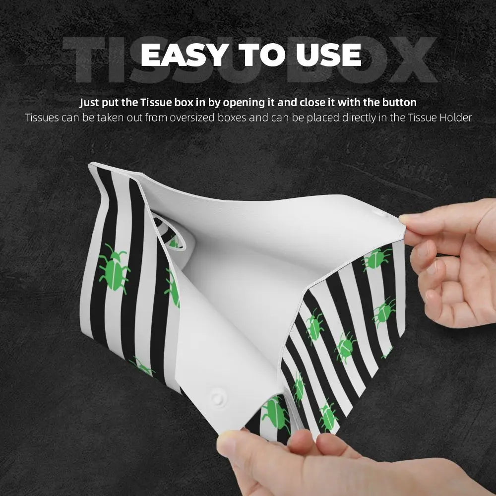 Custom Horror Movie Beetlejuices Tissue Box Holder Rectangular Tim Burton Style PU Leather Facial Tissue Box Cover for Bathroom