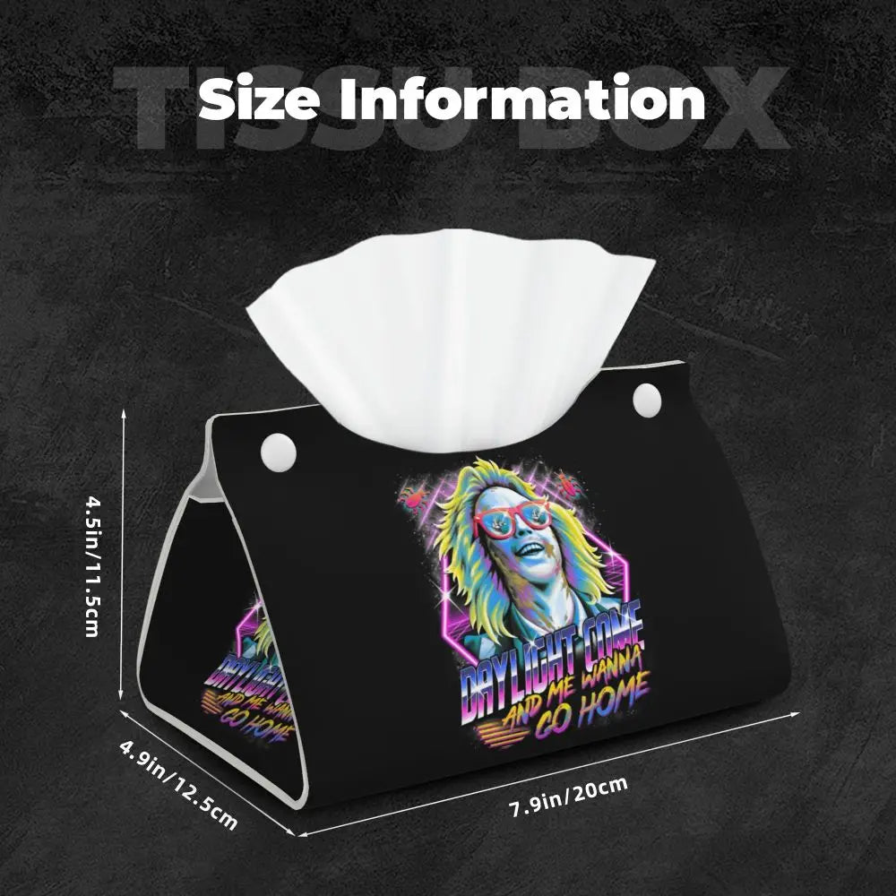 Custom Horror Movie Beetlejuices Tissue Box Holder Rectangular Tim Burton Style PU Leather Facial Tissue Box Cover for Bathroom