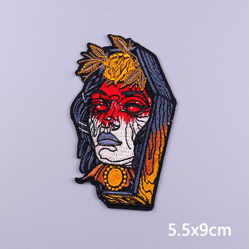 Punk Skull Animal Embroidered Patches For Clothing Stickers Horror Coffin Patch Iron On Patches On Clothes Sew/Fusible Patch