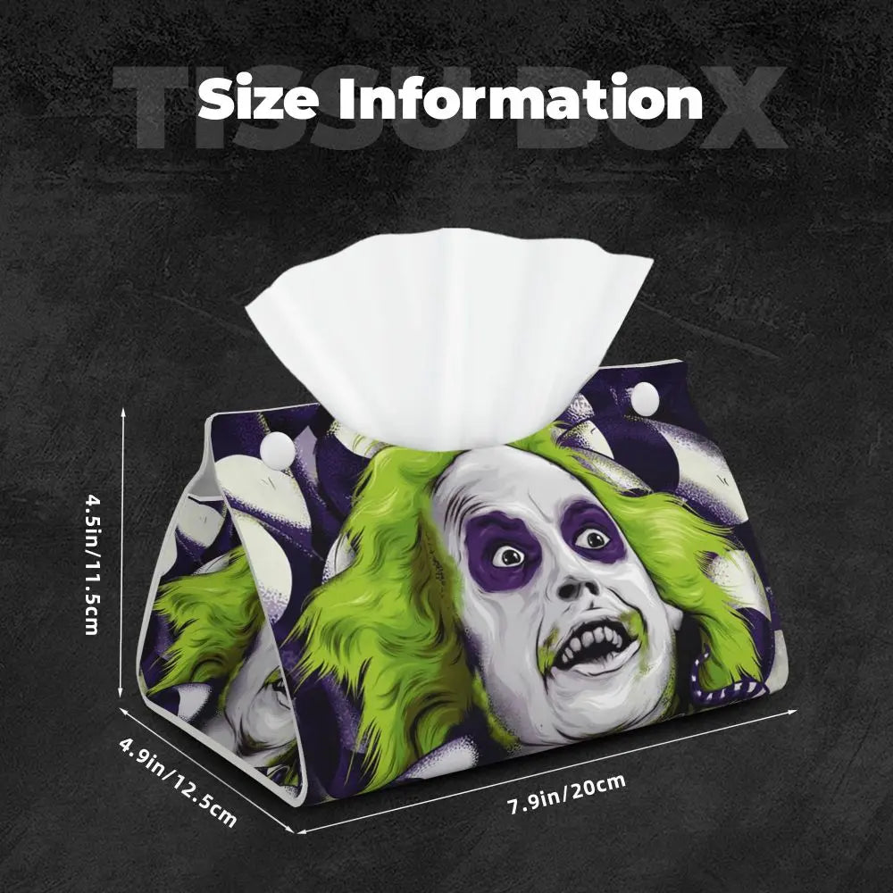 Custom Horror Movie Beetlejuices Tissue Box Holder Rectangular Tim Burton Style PU Leather Facial Tissue Box Cover for Bathroom