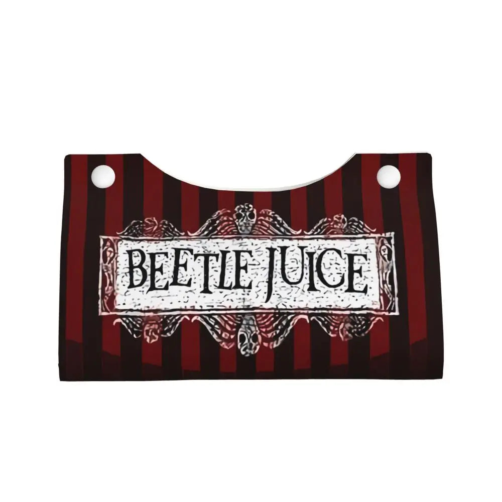 Custom Horror Movie Beetlejuices Tissue Box Holder Rectangular Tim Burton Style PU Leather Facial Tissue Box Cover for Bathroom