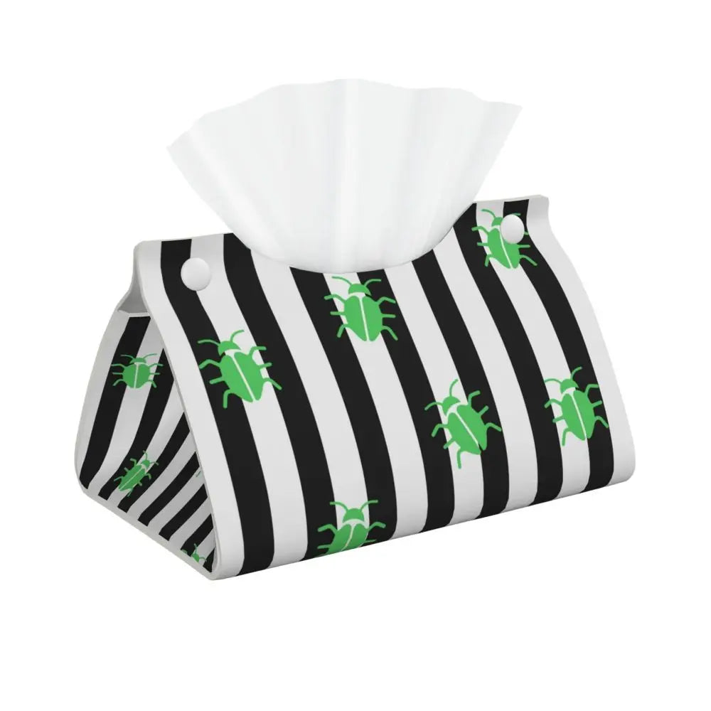 Custom Horror Movie Beetlejuices Tissue Box Holder Rectangular Tim Burton Style PU Leather Facial Tissue Box Cover for Bathroom