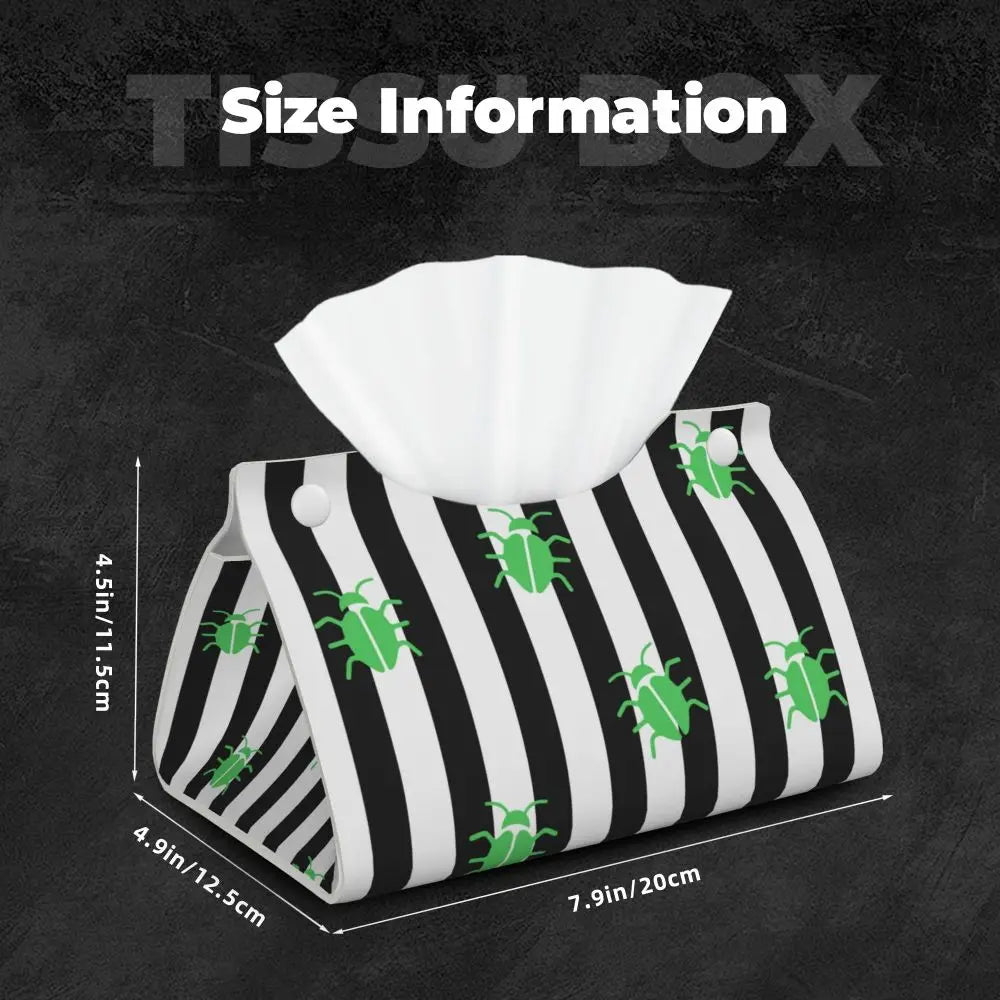 Custom Horror Movie Beetlejuices Tissue Box Holder Rectangular Tim Burton Style PU Leather Facial Tissue Box Cover for Bathroom