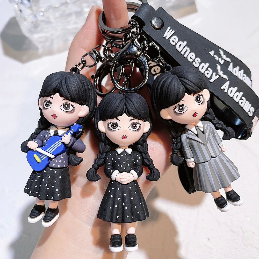 Wednesday Addams Silicone Keychain Toy Thing Hand Home Decor Keychain Doll Schoolbag Pendant Halloween Toy Costume Props
