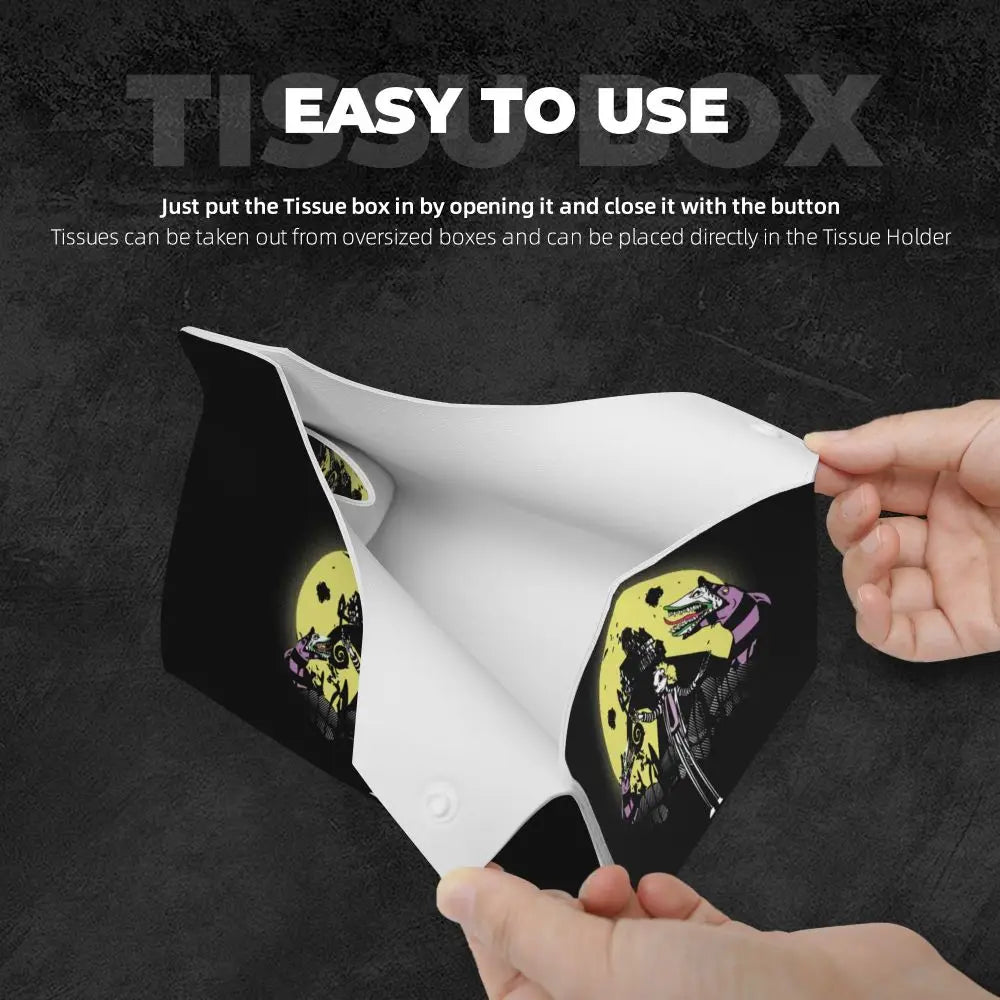 Custom Horror Movie Beetlejuices Tissue Box Holder Rectangular Tim Burton Style PU Leather Facial Tissue Box Cover for Bathroom