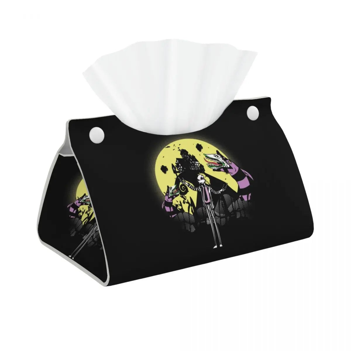Custom Horror Movie Beetlejuices Tissue Box Holder Rectangular Tim Burton Style PU Leather Facial Tissue Box Cover for Bathroom