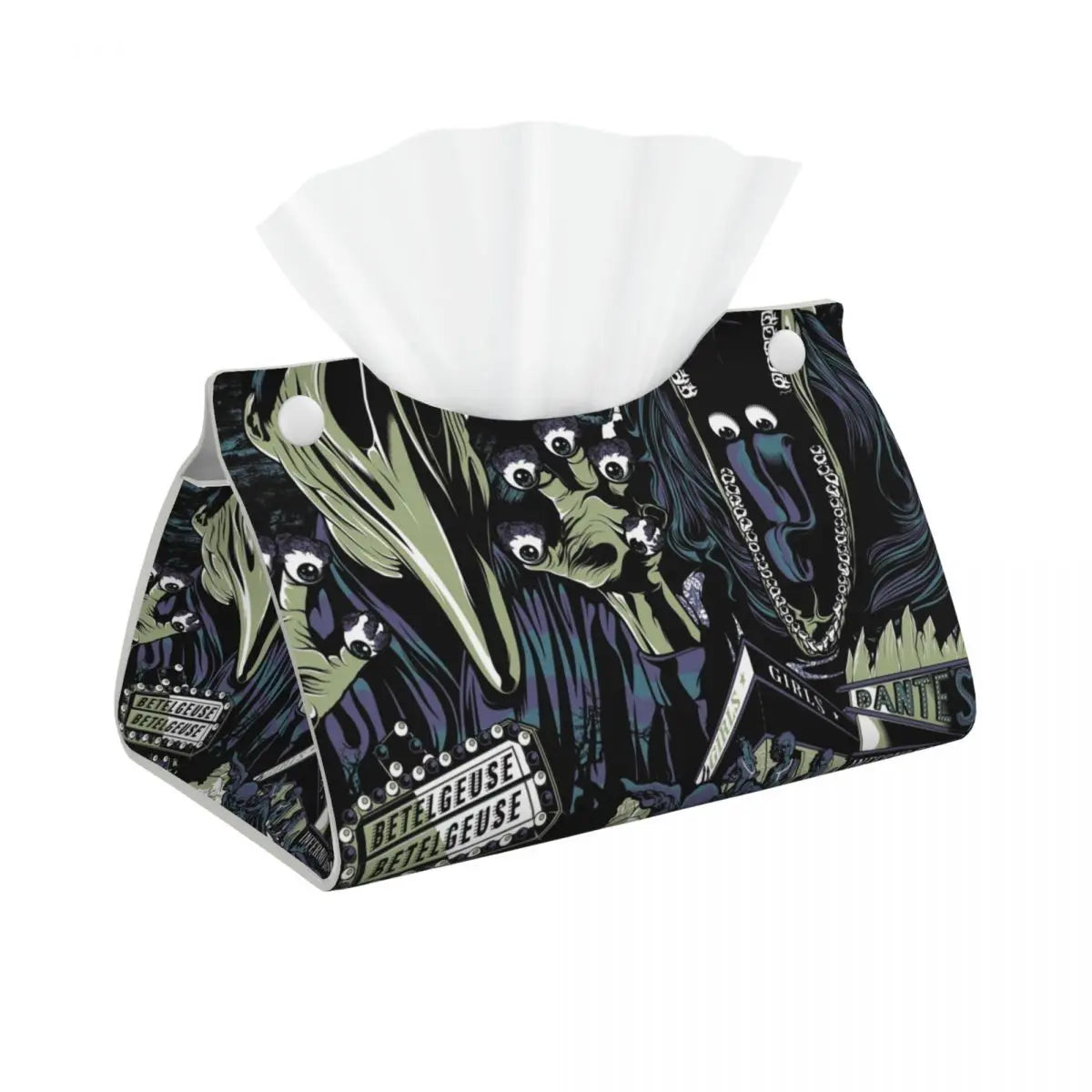 Custom Horror Movie Beetlejuices Tissue Box Holder Rectangular Tim Burton Style PU Leather Facial Tissue Box Cover for Bathroom