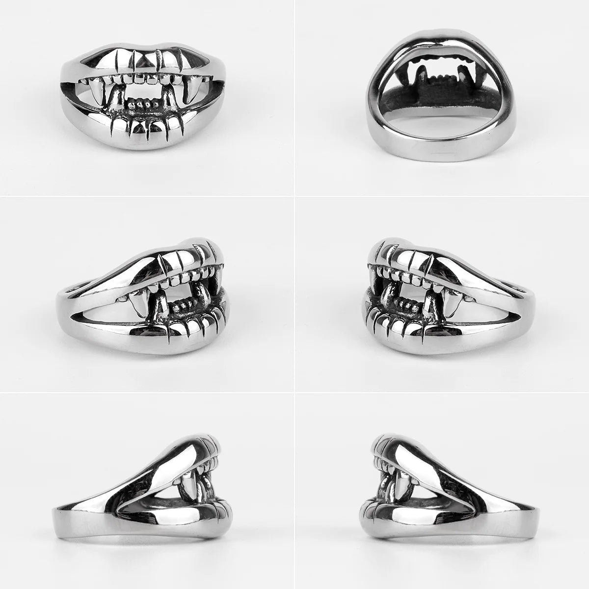 Stainless Steel Men Rings Devil Mouth Teeth Punk Rock Personality for Biker Male Boyfriend Jewelry Creativity Gift Wholesale