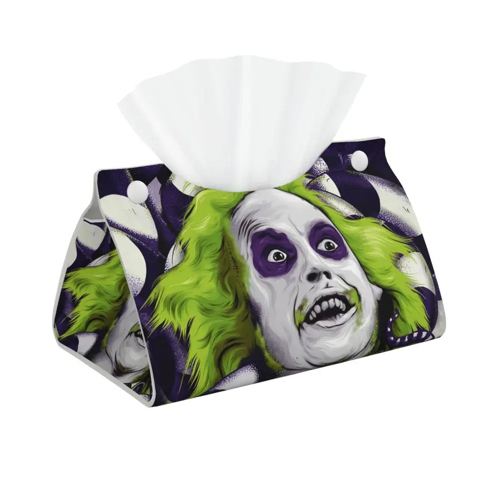 Custom Horror Movie Beetlejuices Tissue Box Holder Rectangular Tim Burton Style PU Leather Facial Tissue Box Cover for Bathroom