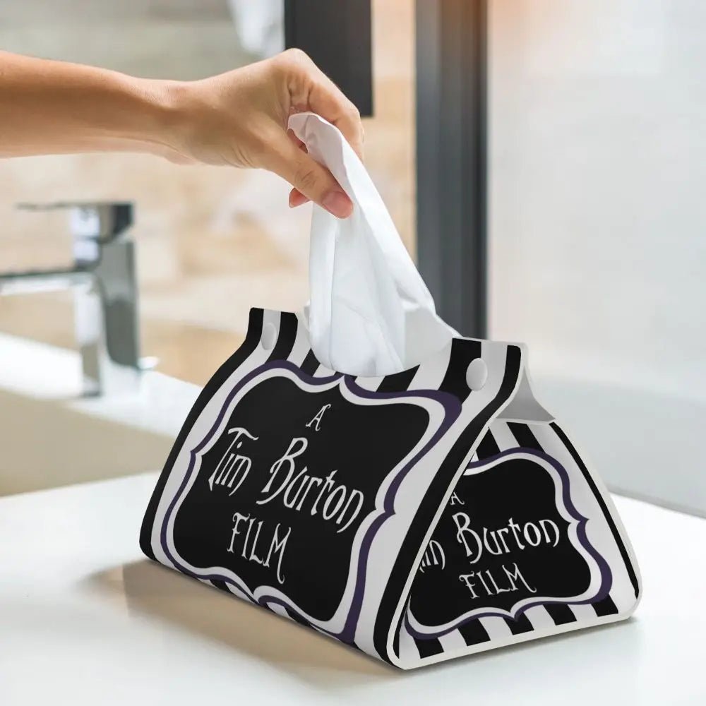 Custom Horror Movie Beetlejuices Tissue Box Holder Rectangular Tim Burton Style PU Leather Facial Tissue Box Cover for Bathroom