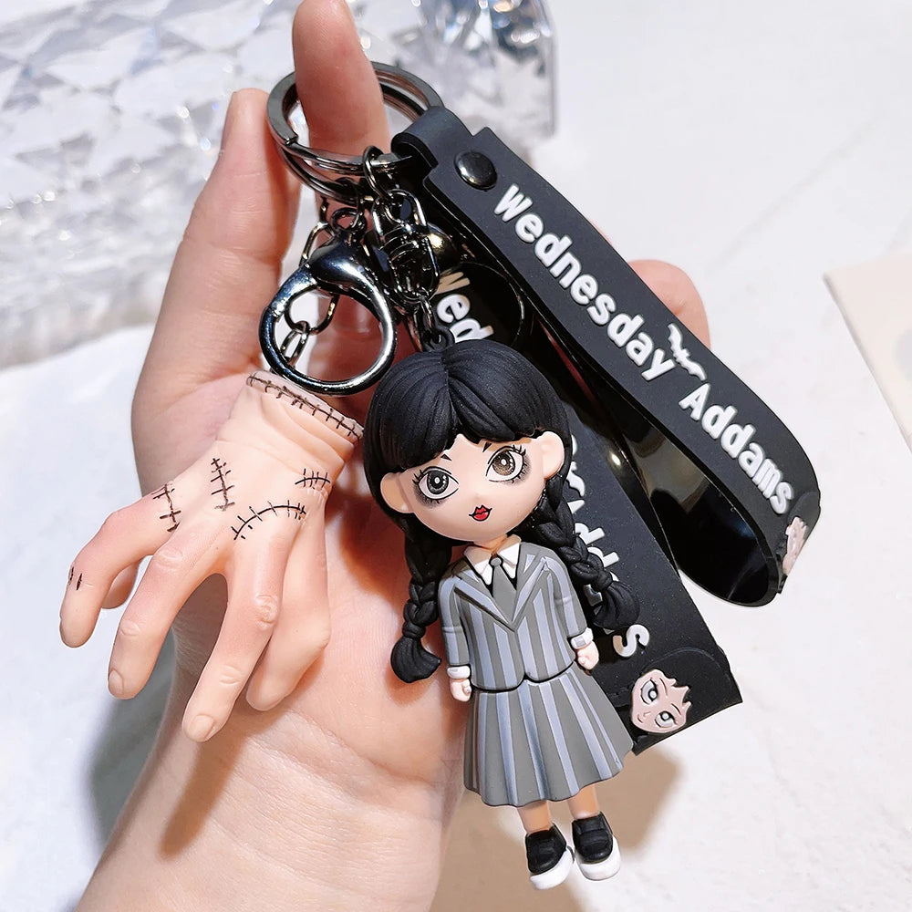 Wednesday Addams Silicone Keychain Toy Thing Hand Home Decor Keychain Doll Schoolbag Pendant Halloween Toy Costume Props