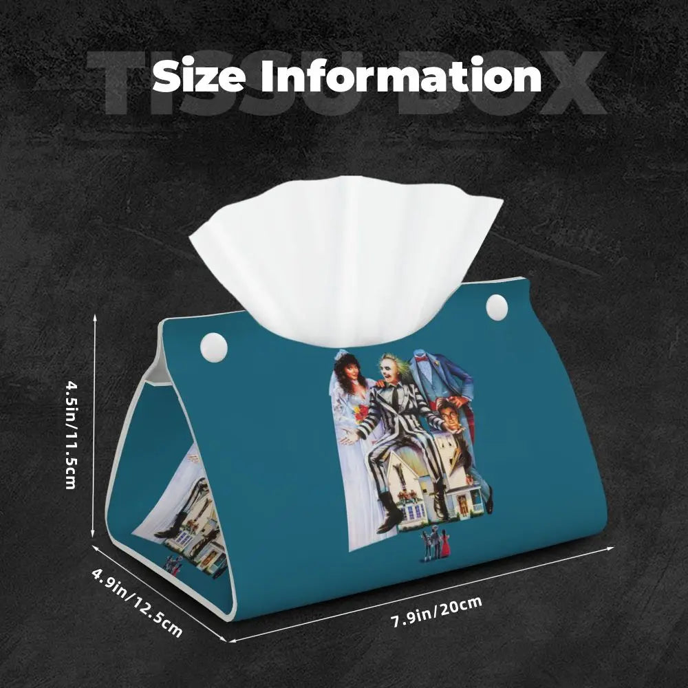 Custom Horror Movie Beetlejuices Tissue Box Holder Rectangular Tim Burton Style PU Leather Facial Tissue Box Cover for Bathroom