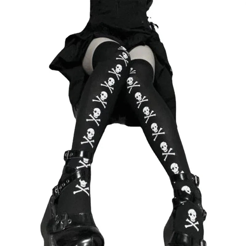 Skull Bat Gothic Dark Long Sexy Stockings Women spider Harajuku Emo Alternative Tights Lingerie Skin Thigh High Garters Hosiery