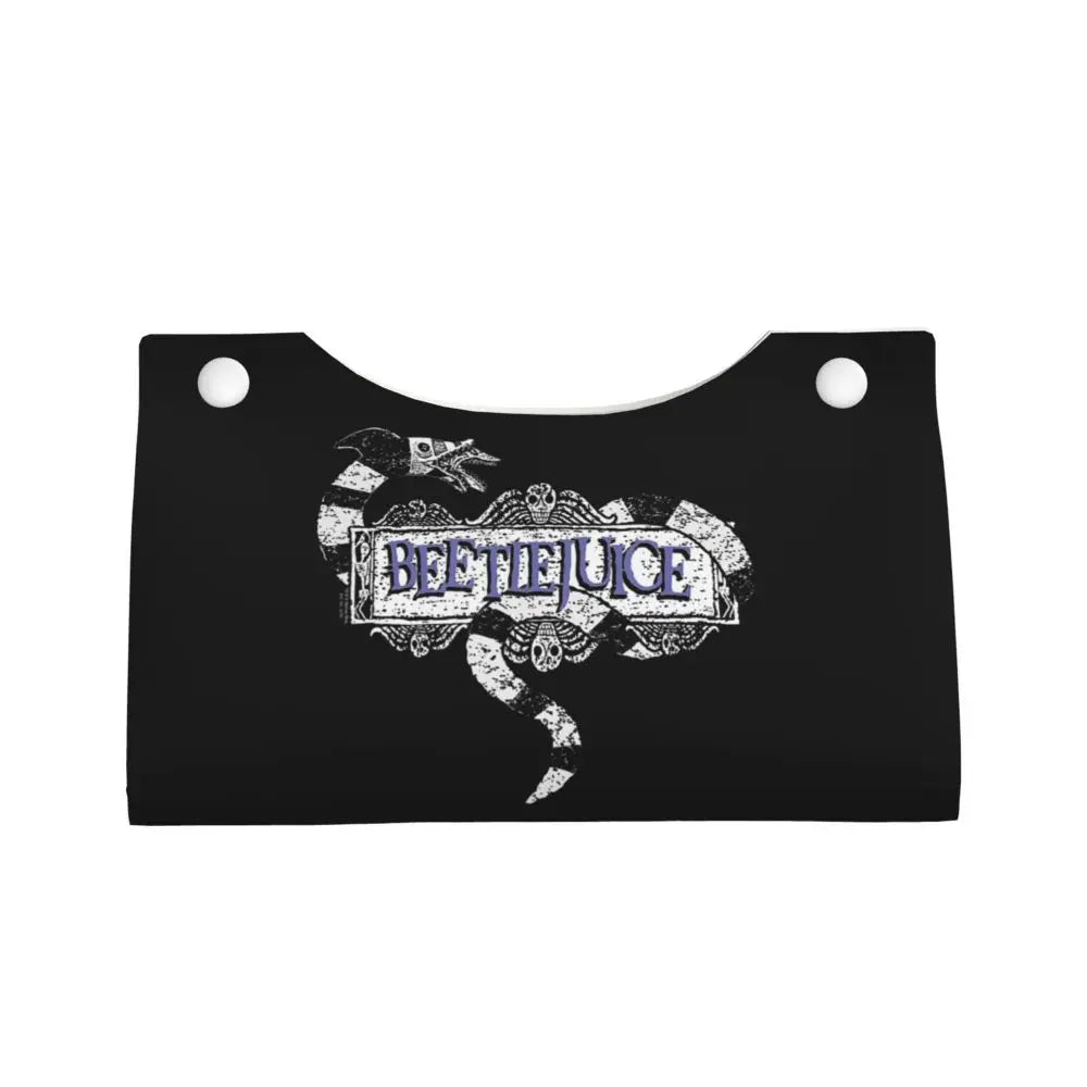 Custom Horror Movie Beetlejuices Tissue Box Holder Rectangular Tim Burton Style PU Leather Facial Tissue Box Cover for Bathroom