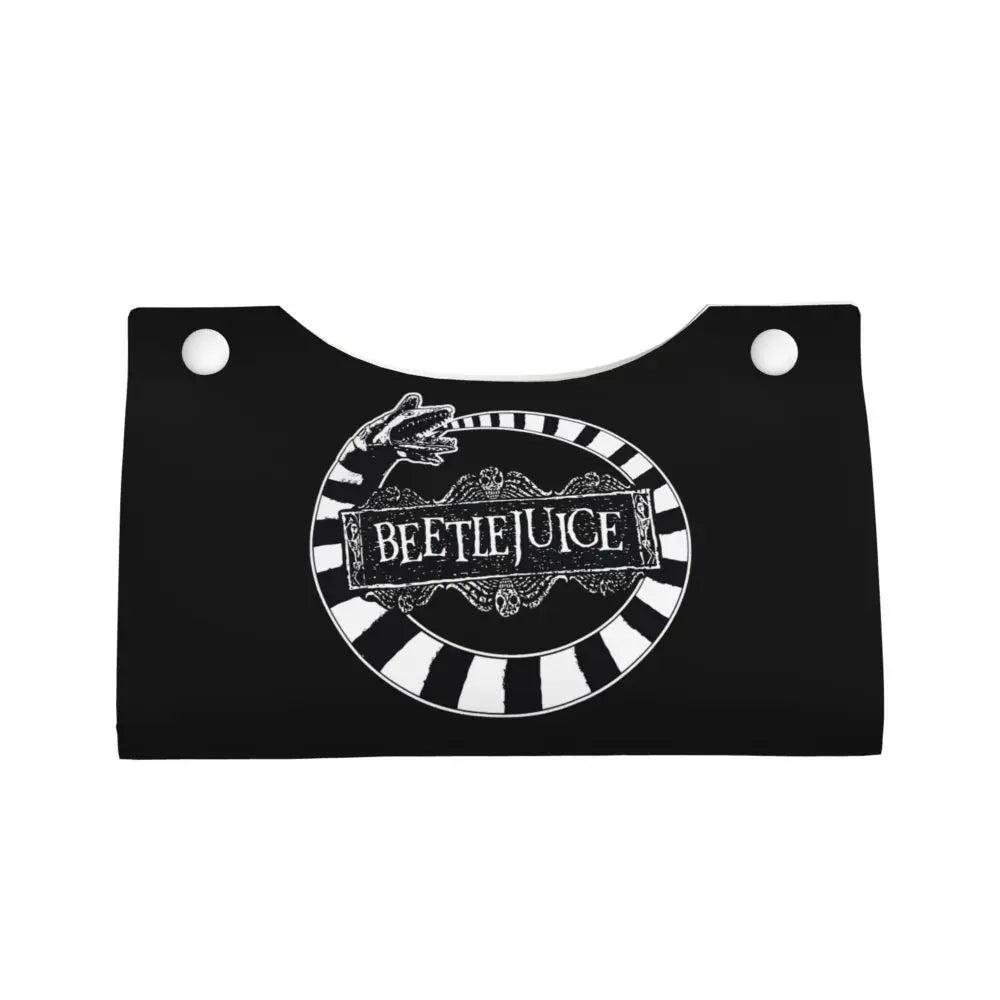 Custom Horror Movie Beetlejuices Tissue Box Holder Rectangular Tim Burton Style PU Leather Facial Tissue Box Cover for Bathroom