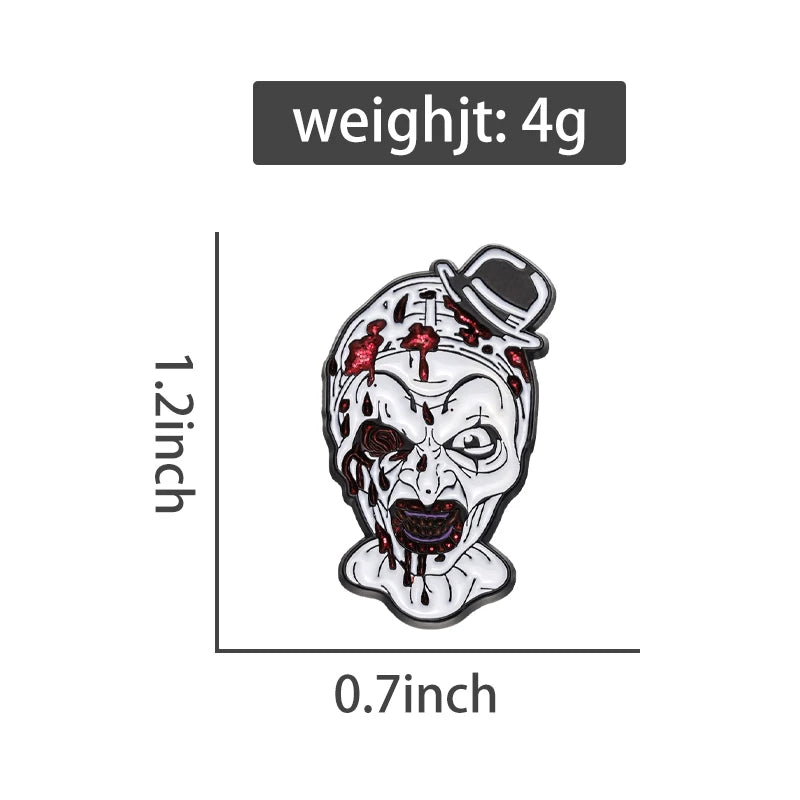 Horror Movie Character Enamel Pins Custom Anime Clown Brooches Lapel Badges Punk Gothic Halloween Jewelry Gift for Kids Friends