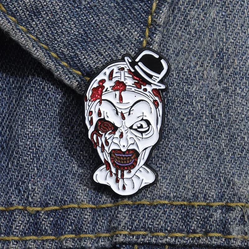 Horror Movie Character Enamel Pins Custom Anime Clown Brooches Lapel Badges Punk Gothic Halloween Jewelry Gift for Kids Friends
