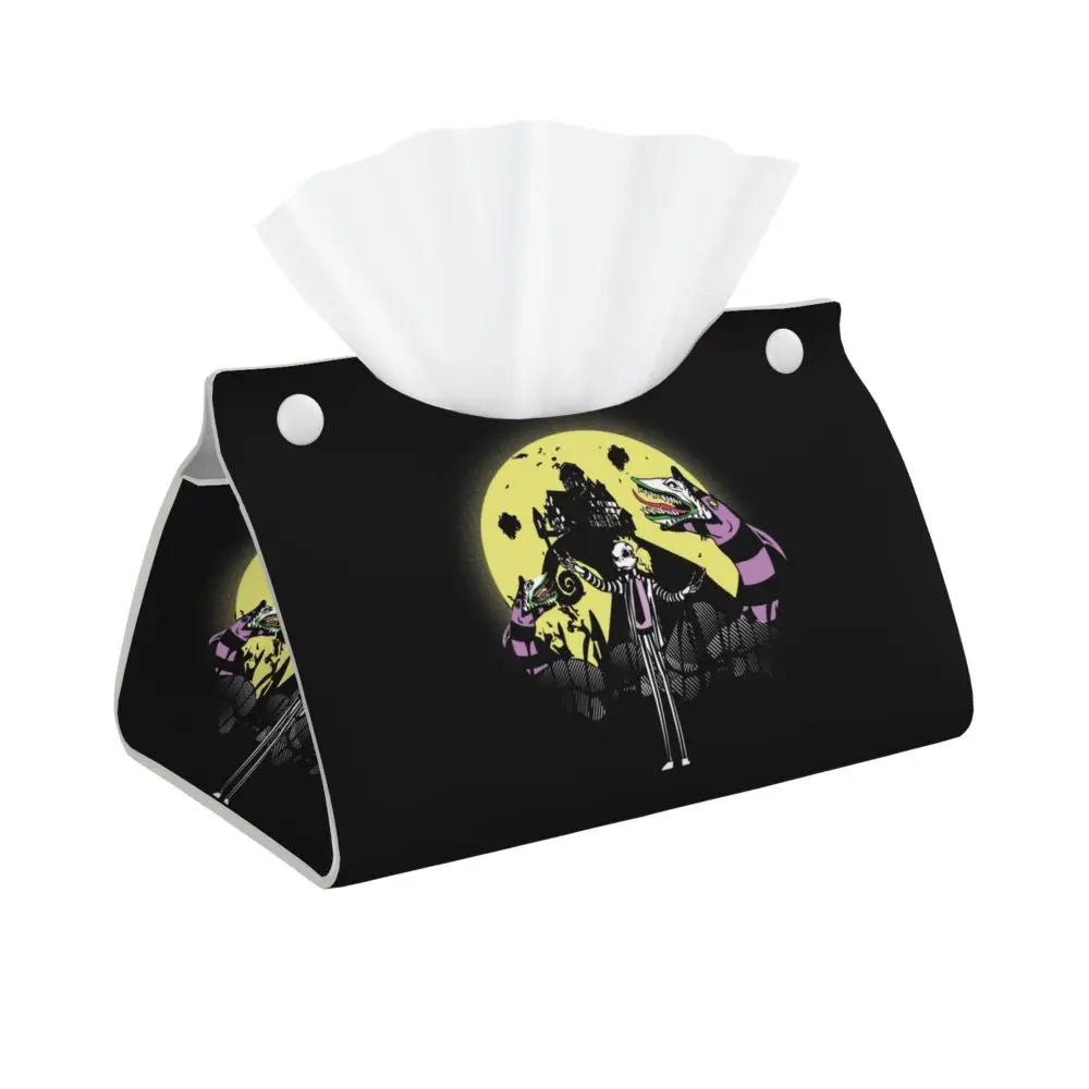 Custom Horror Movie Beetlejuices Tissue Box Holder Rectangular Tim Burton Style PU Leather Facial Tissue Box Cover for Bathroom