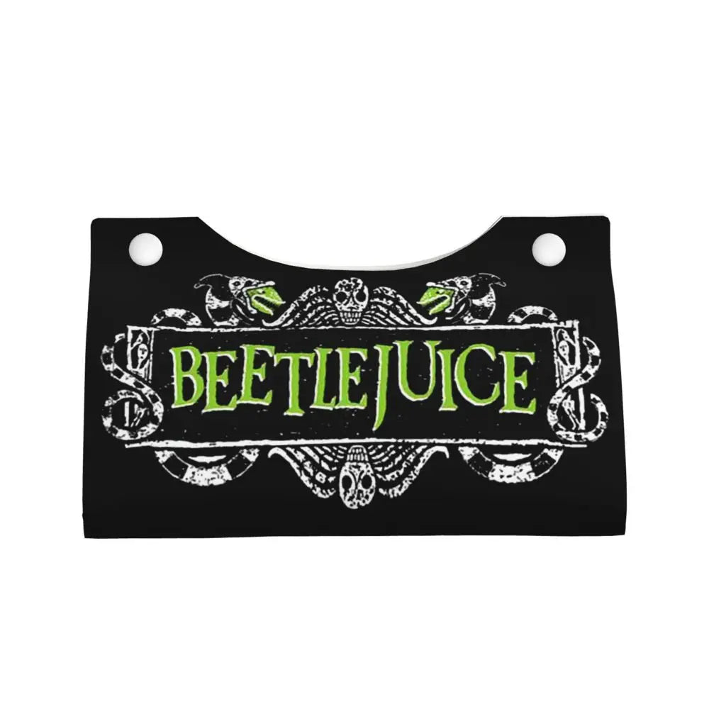 Custom Horror Movie Beetlejuices Tissue Box Holder Rectangular Tim Burton Style PU Leather Facial Tissue Box Cover for Bathroom