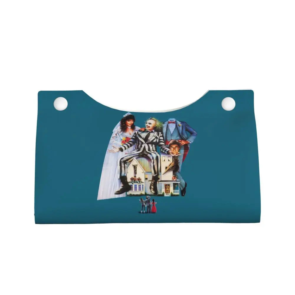 Custom Horror Movie Beetlejuices Tissue Box Holder Rectangular Tim Burton Style PU Leather Facial Tissue Box Cover for Bathroom