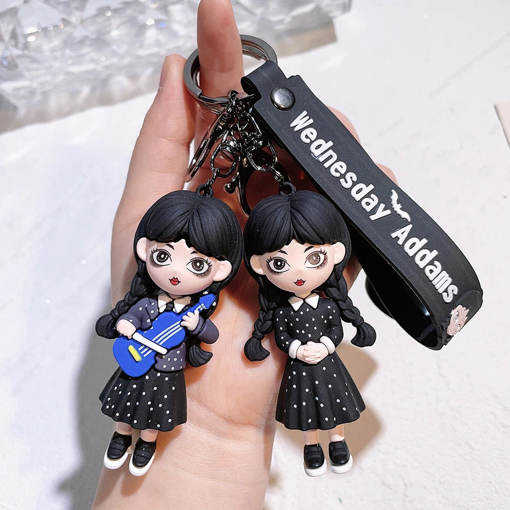 Wednesday Addams Silicone Keychain Toy Thing Hand Home Decor Keychain Doll Schoolbag Pendant Halloween Toy Costume Props