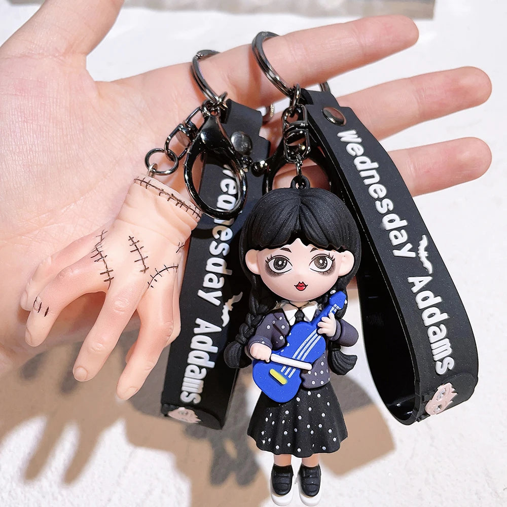 Wednesday Addams Silicone Keychain Toy Thing Hand Home Decor Keychain Doll Schoolbag Pendant Halloween Toy Costume Props
