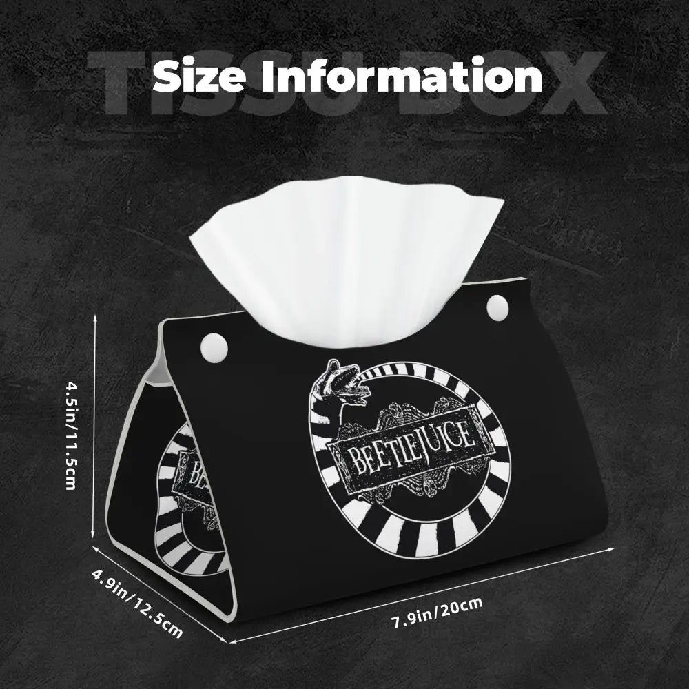 Custom Horror Movie Beetlejuices Tissue Box Holder Rectangular Tim Burton Style PU Leather Facial Tissue Box Cover for Bathroom