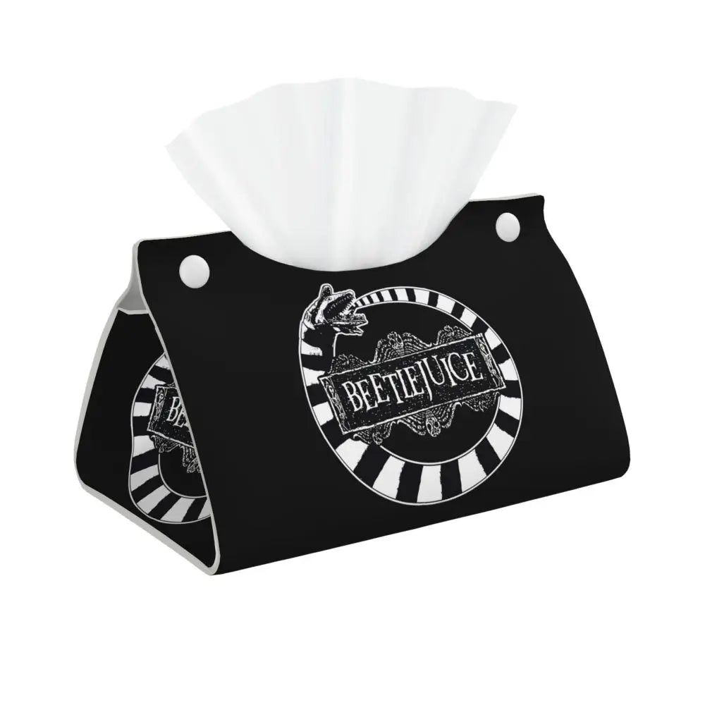 Custom Horror Movie Beetlejuices Tissue Box Holder Rectangular Tim Burton Style PU Leather Facial Tissue Box Cover for Bathroom