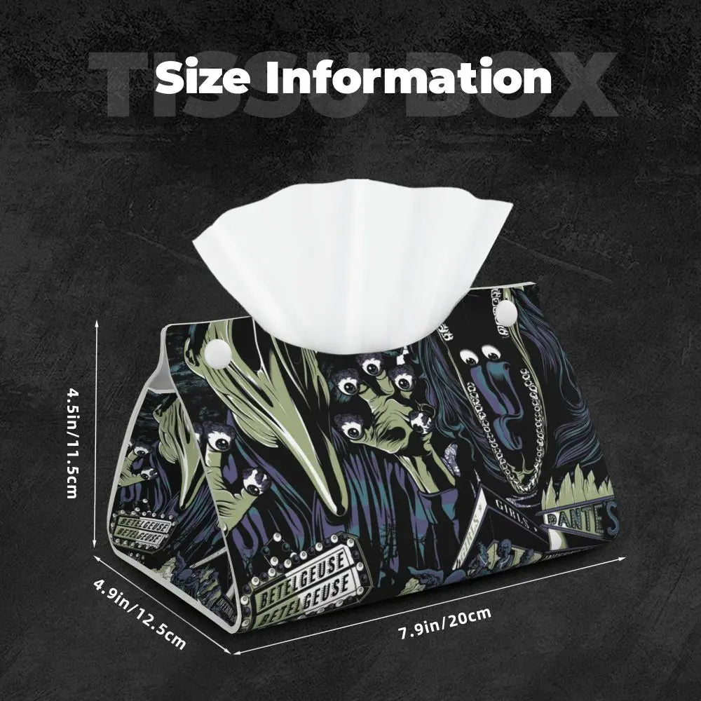 Custom Horror Movie Beetlejuices Tissue Box Holder Rectangular Tim Burton Style PU Leather Facial Tissue Box Cover for Bathroom