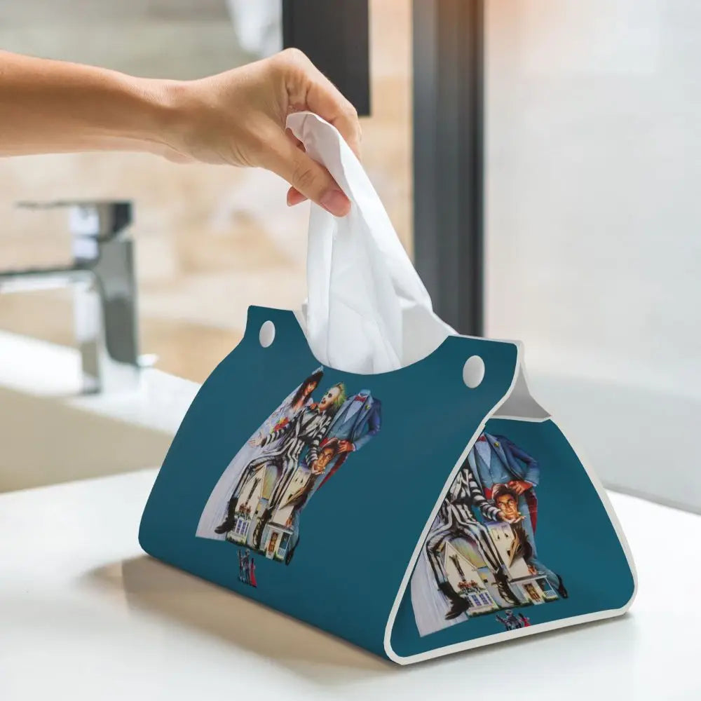 Custom Horror Movie Beetlejuices Tissue Box Holder Rectangular Tim Burton Style PU Leather Facial Tissue Box Cover for Bathroom