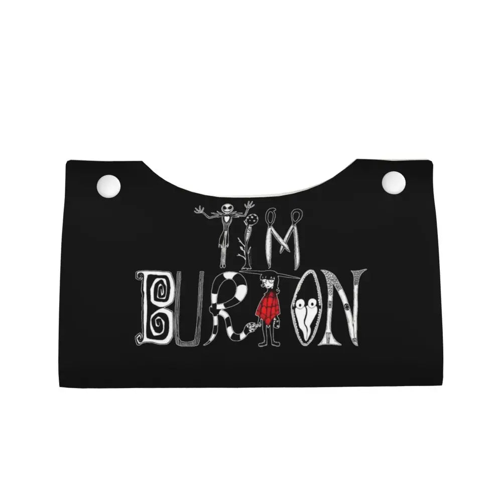 Custom Horror Movie Beetlejuices Tissue Box Holder Rectangular Tim Burton Style PU Leather Facial Tissue Box Cover for Bathroom
