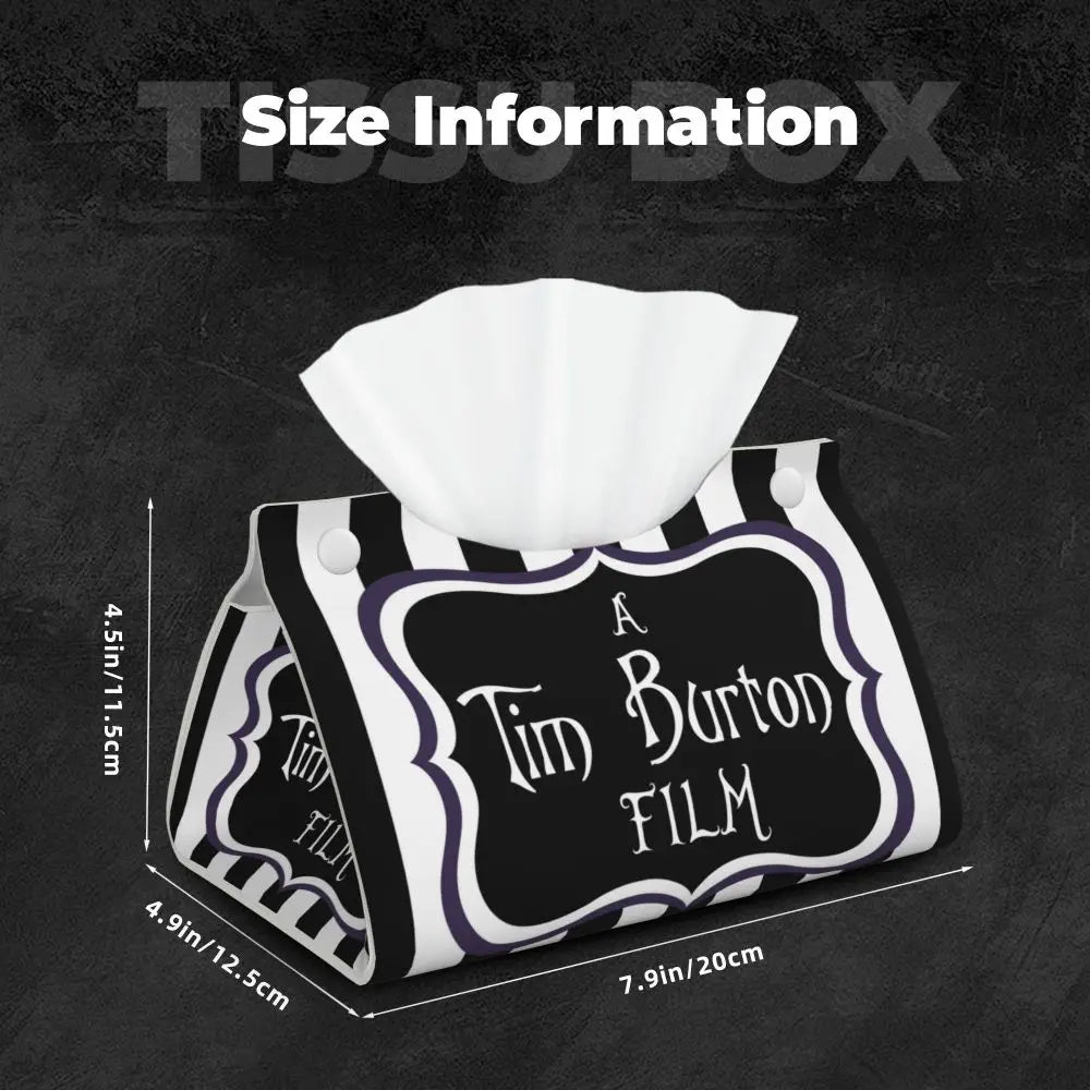 Custom Horror Movie Beetlejuices Tissue Box Holder Rectangular Tim Burton Style PU Leather Facial Tissue Box Cover for Bathroom
