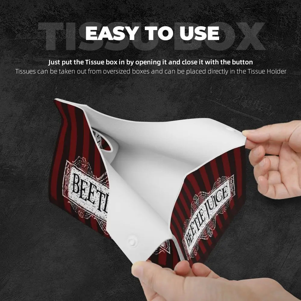 Custom Horror Movie Beetlejuices Tissue Box Holder Rectangular Tim Burton Style PU Leather Facial Tissue Box Cover for Bathroom