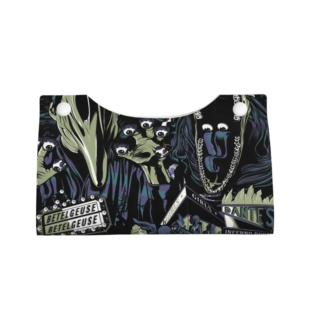 Custom Horror Movie Beetlejuices Tissue Box Holder Rectangular Tim Burton Style PU Leather Facial Tissue Box Cover for Bathroom