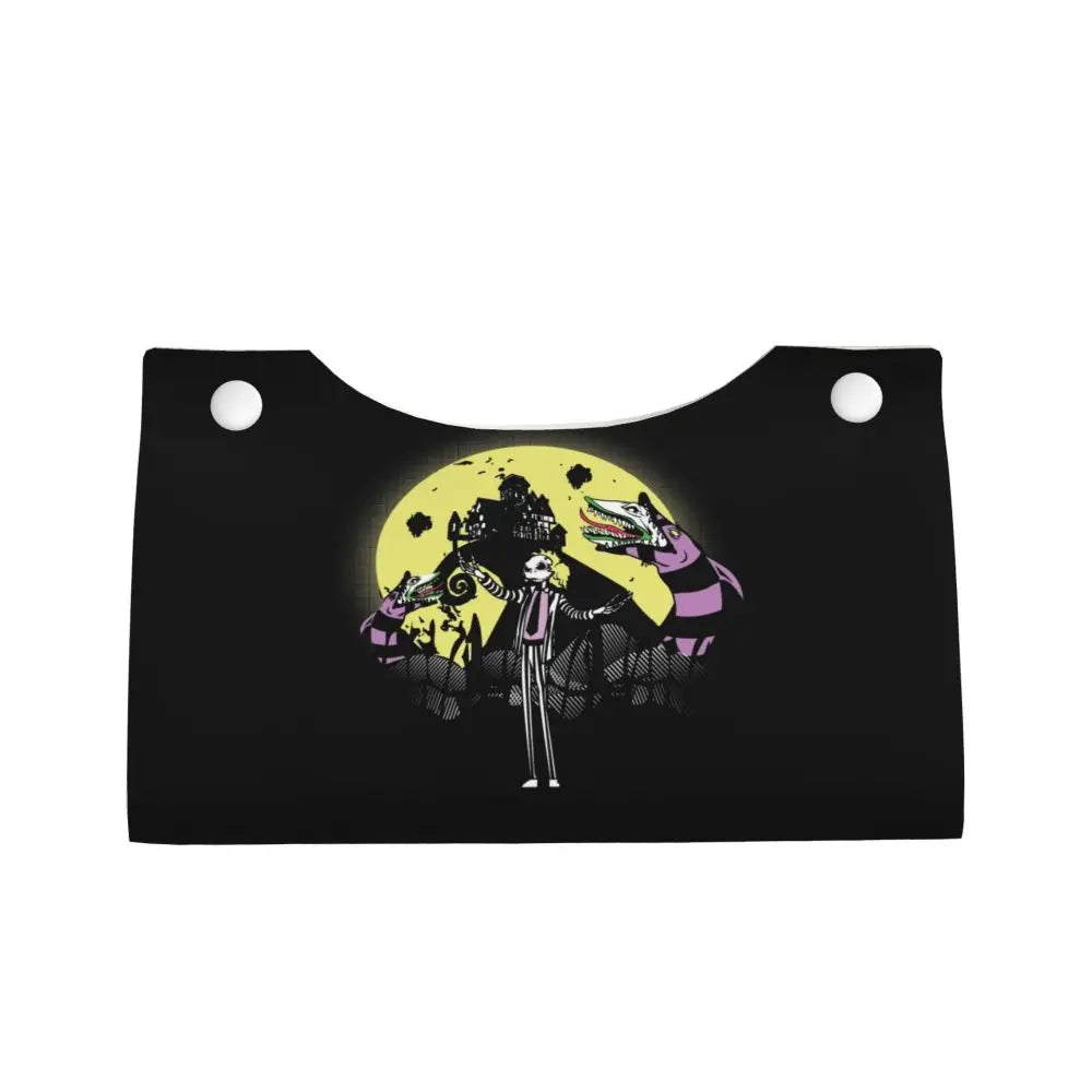 Custom Horror Movie Beetlejuices Tissue Box Holder Rectangular Tim Burton Style PU Leather Facial Tissue Box Cover for Bathroom