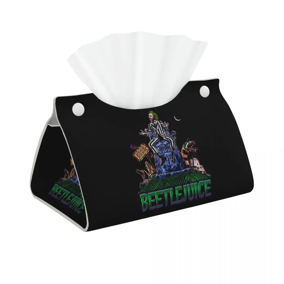 Custom Horror Movie Beetlejuices Tissue Box Holder Rectangular Tim Burton Style PU Leather Facial Tissue Box Cover for Bathroom