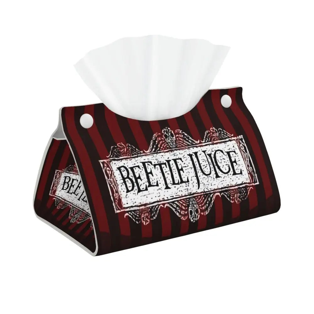 Custom Horror Movie Beetlejuices Tissue Box Holder Rectangular Tim Burton Style PU Leather Facial Tissue Box Cover for Bathroom